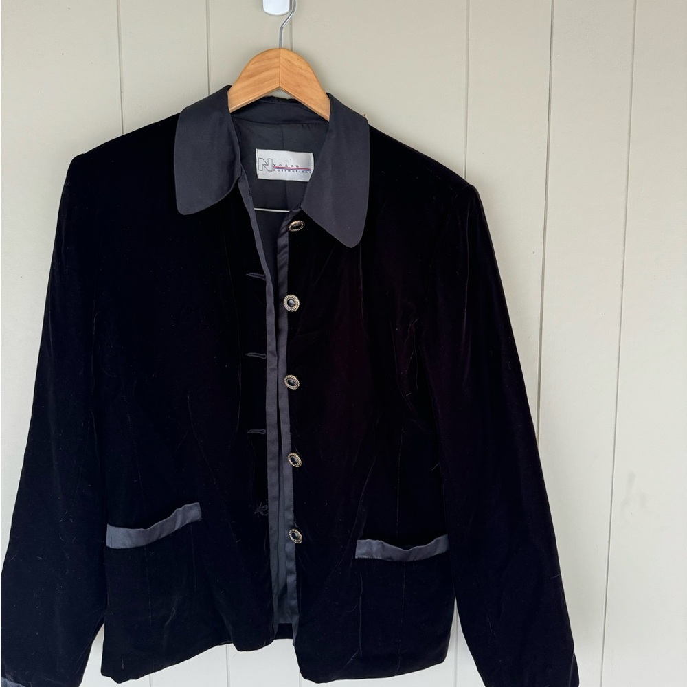 Nina Black Velvet Blazer with Satin Trim